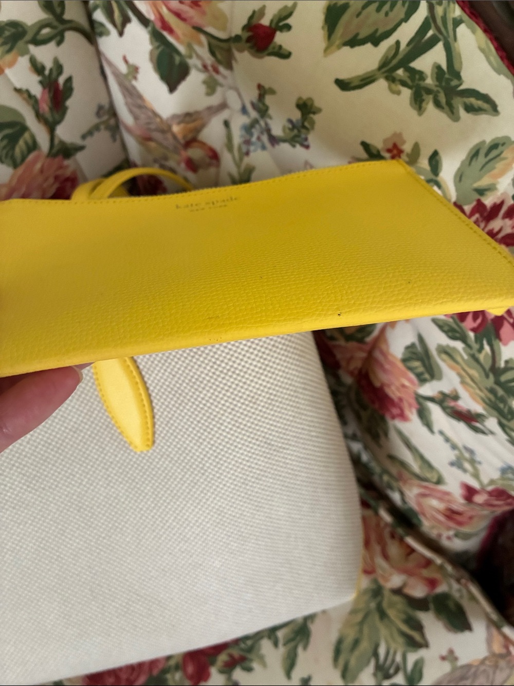 kate spade Cream Canvas Tote with Yellow Trim and Wristlet - Picture 9 of 11